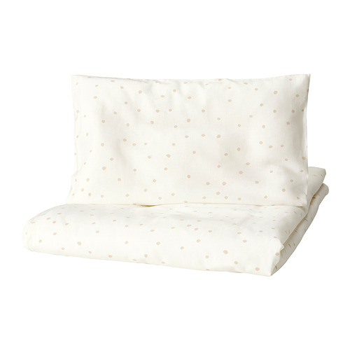 LEN - duvet cover 1 pillowcase for cot, white beige/dot pattern, 110x125/35x55 cm | IKEA Hong Kong and Macau - E1005894_S4