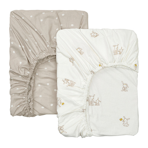 LEN - fitted sheet for cot, white beige/dot pattern bunny pattern, 60x120 cm | IKEA Hong Kong and Macau - E1005897_S4
