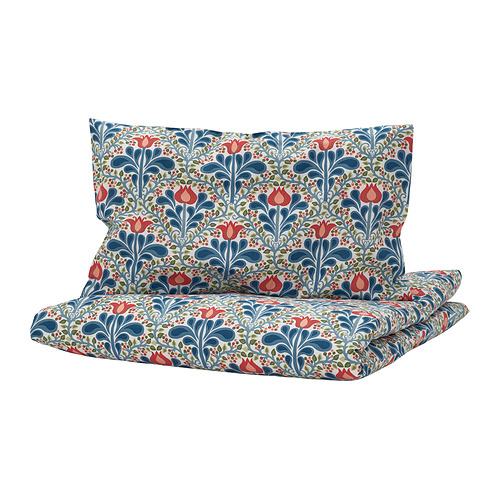 SÄTERVIDE - duvet cover 1 pillowcase for cot, white blue/floral pattern, 110x125/35x55 cm | IKEA Hong Kong and Macau - E1005904_S4