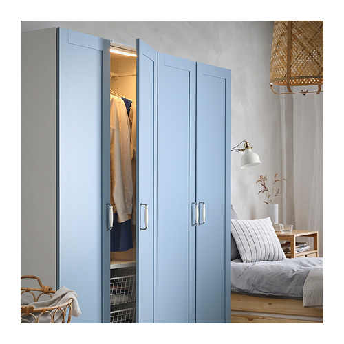 PLATSA - wardrobe with 4 doors, white/Sannidal blue