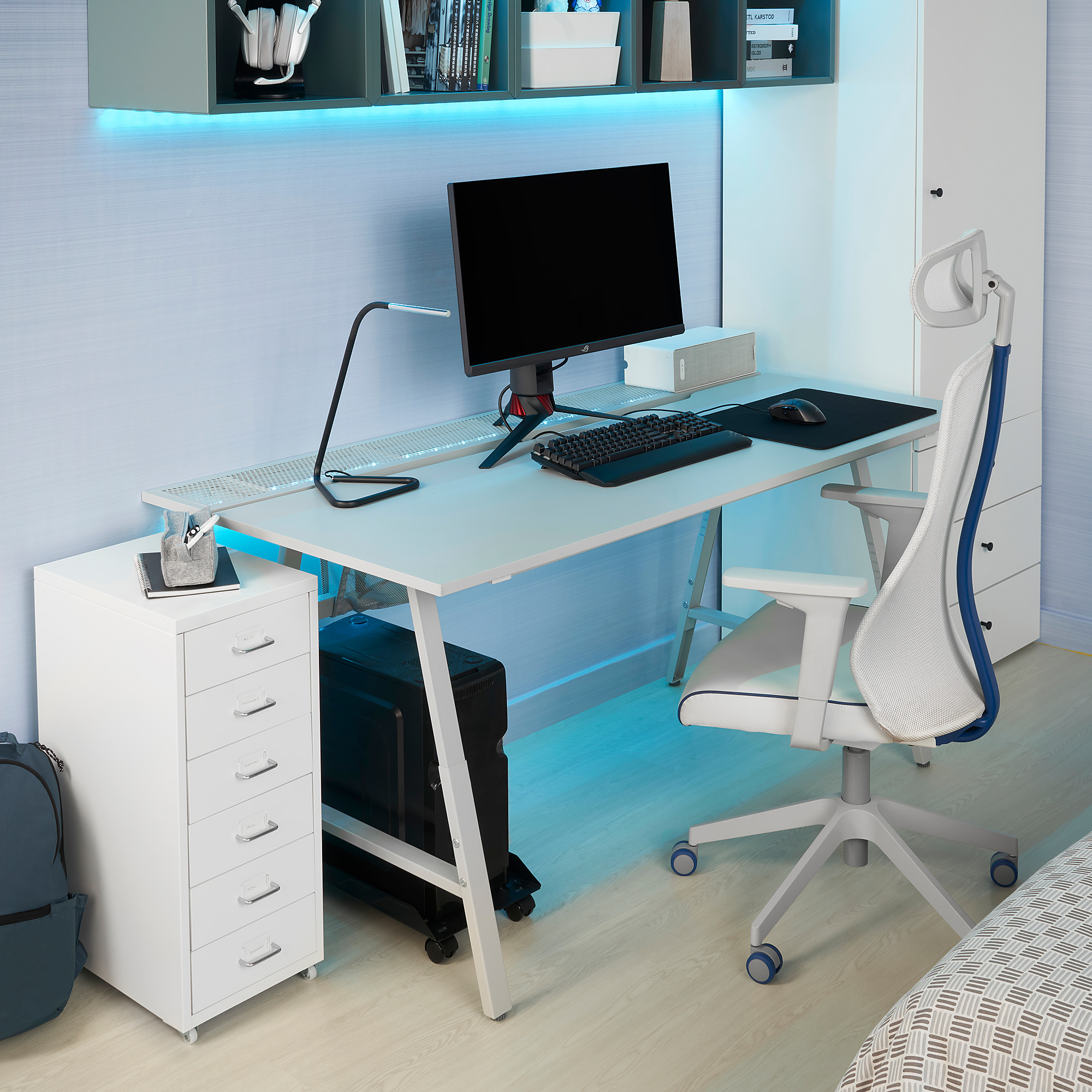 Utespelare Matchspel 電競檯 椅子及抽屜 淺灰色 白色 Ikea 香港及澳門