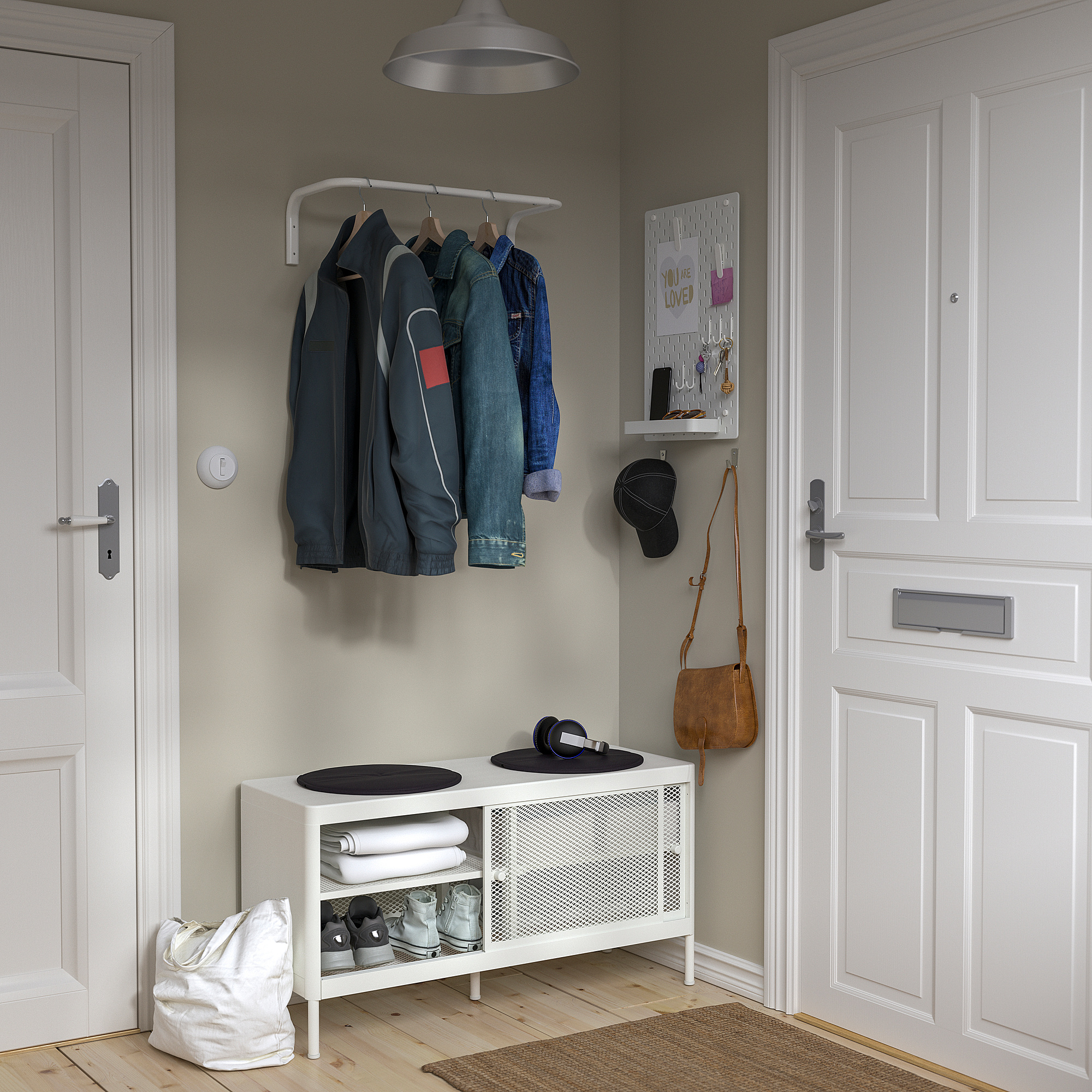 MACKAPÄR storage bench with sliding doors