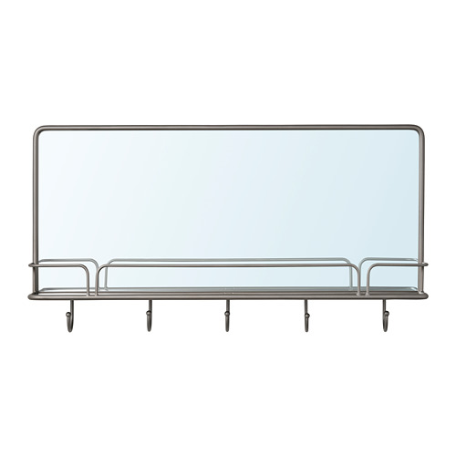 SYNNERBY mirror with shelf and hooks, 71x38 cm, grey