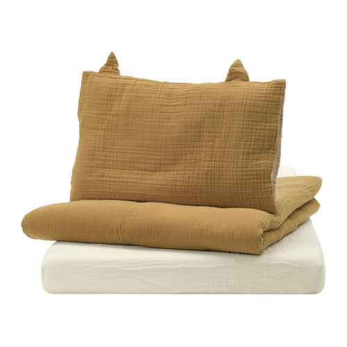 GULDVÄVARE - 3-piece bedlinen set for cot, dark yellow/beige, 60x120 cm | IKEA Hong Kong and Macau - PE968318_S4