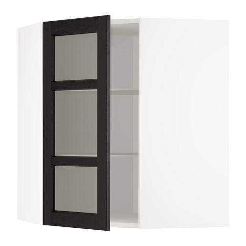 METOD corner wall cab w shelves/glass dr