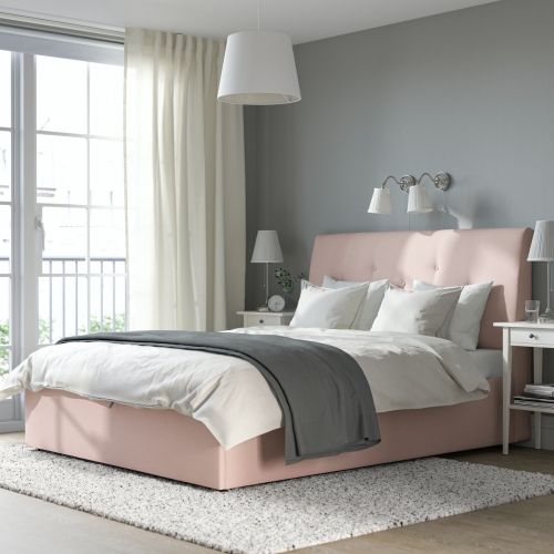 IDANÄS upholstered ottoman bed, Gunnared pale pink, queen