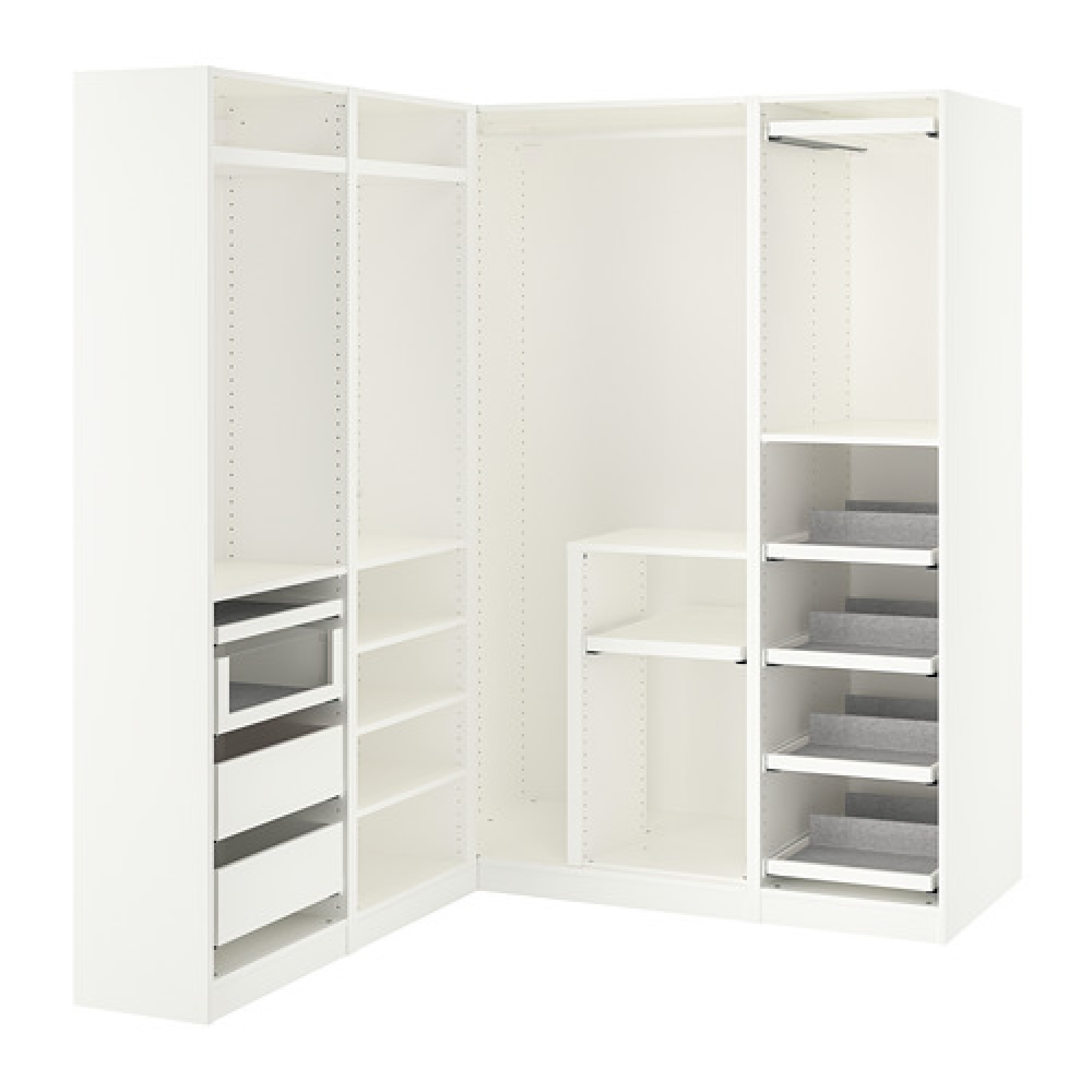 PAX addon corner unit with 4 shelves, white (fits with 35 cm and 58