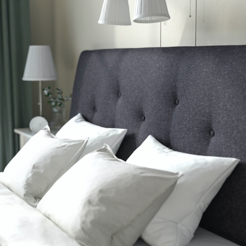 IDANÄS upholstered ottoman bed, Gunnared dark grey, queen