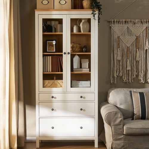 HEMNES glass-door cabinet with 3 drawers