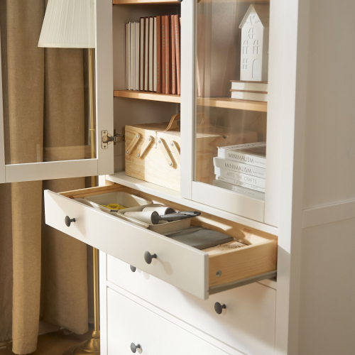 HEMNES glass-door cabinet with 3 drawers