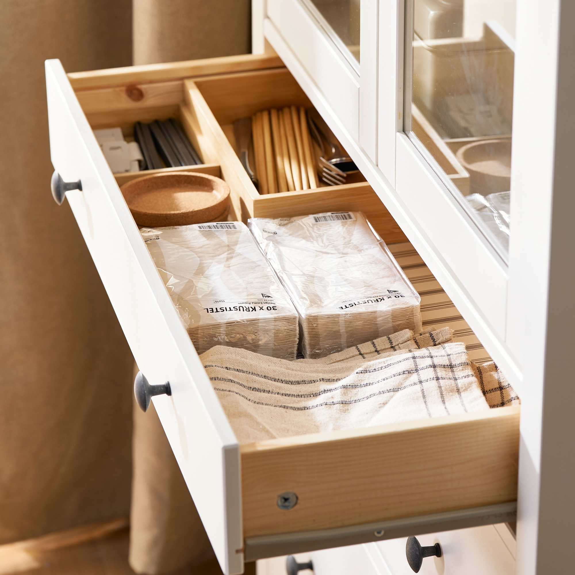 HEMNES glass-door cabinet with 3 drawers