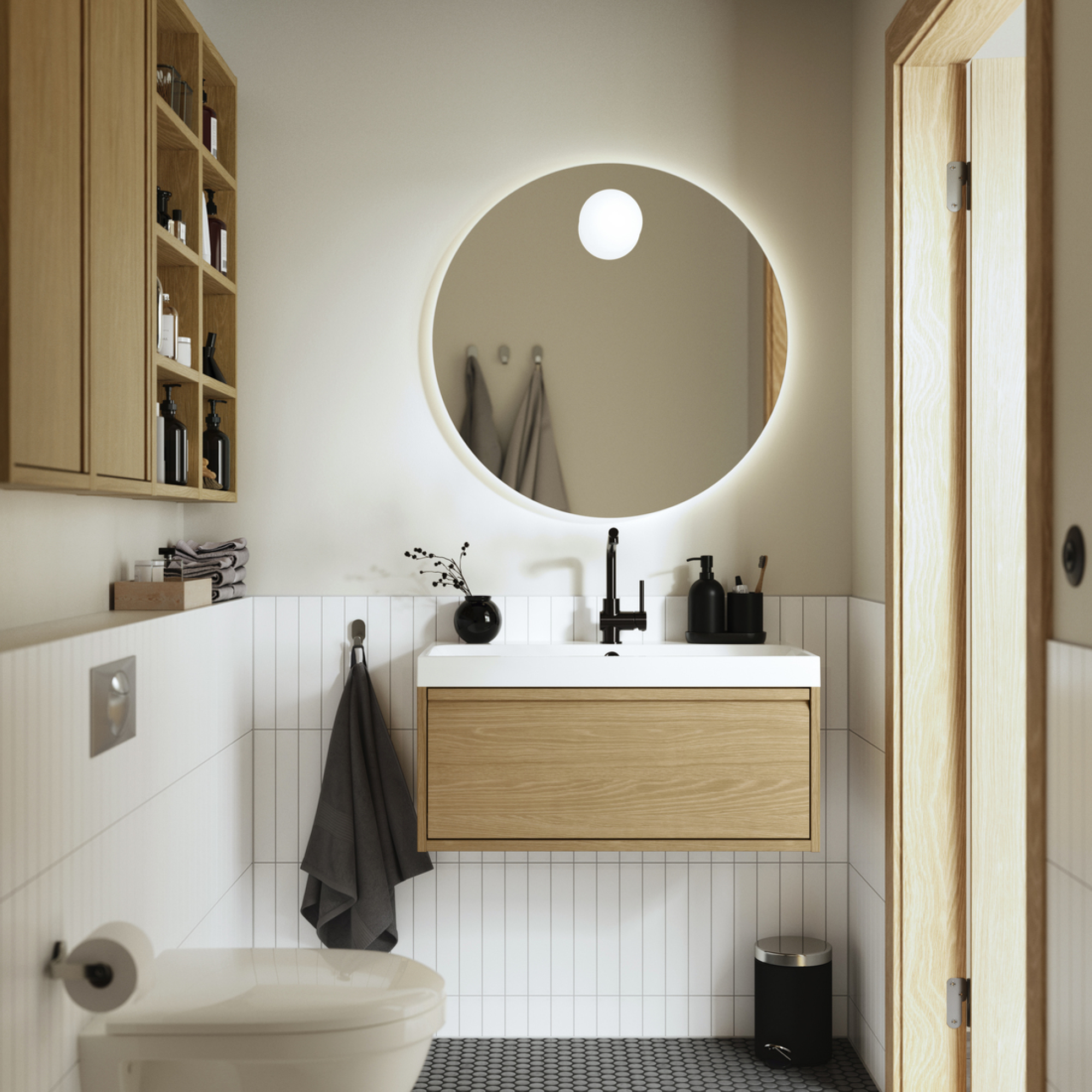 FAXÄLVEN mirror with built-in lighting