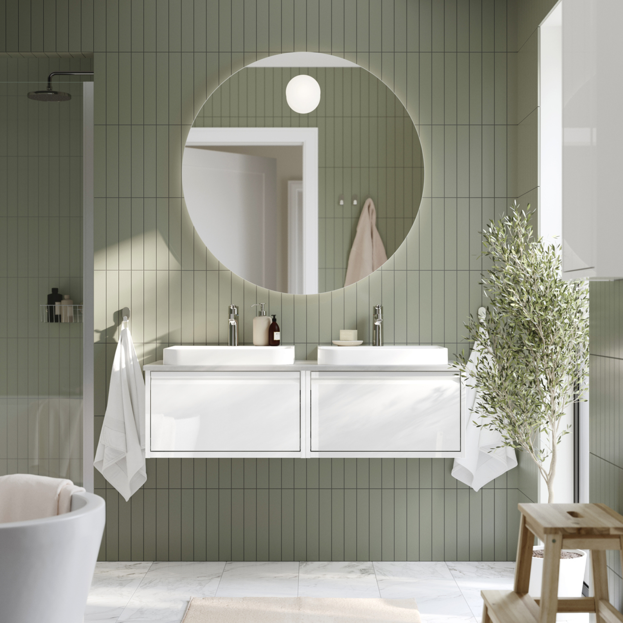 FAXÄLVEN mirror with built-in lighting