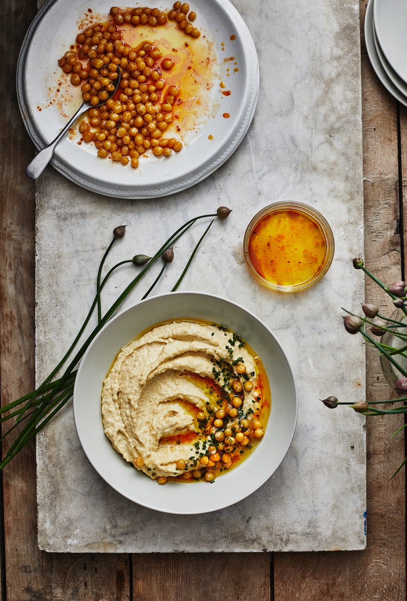 Yellow peas hummus with Kimchi oil