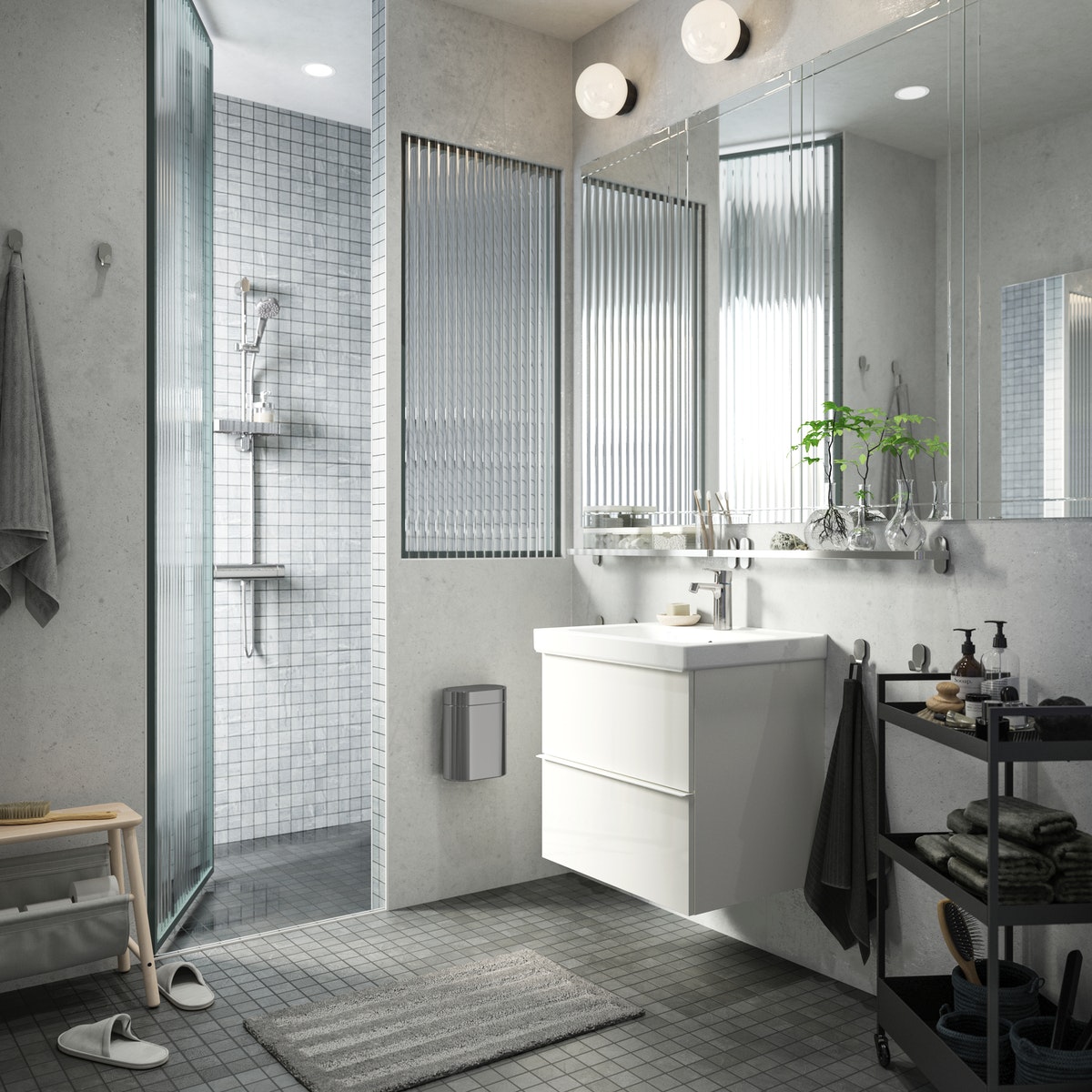A streamlined look from the shower to the washbasin │ IKEA