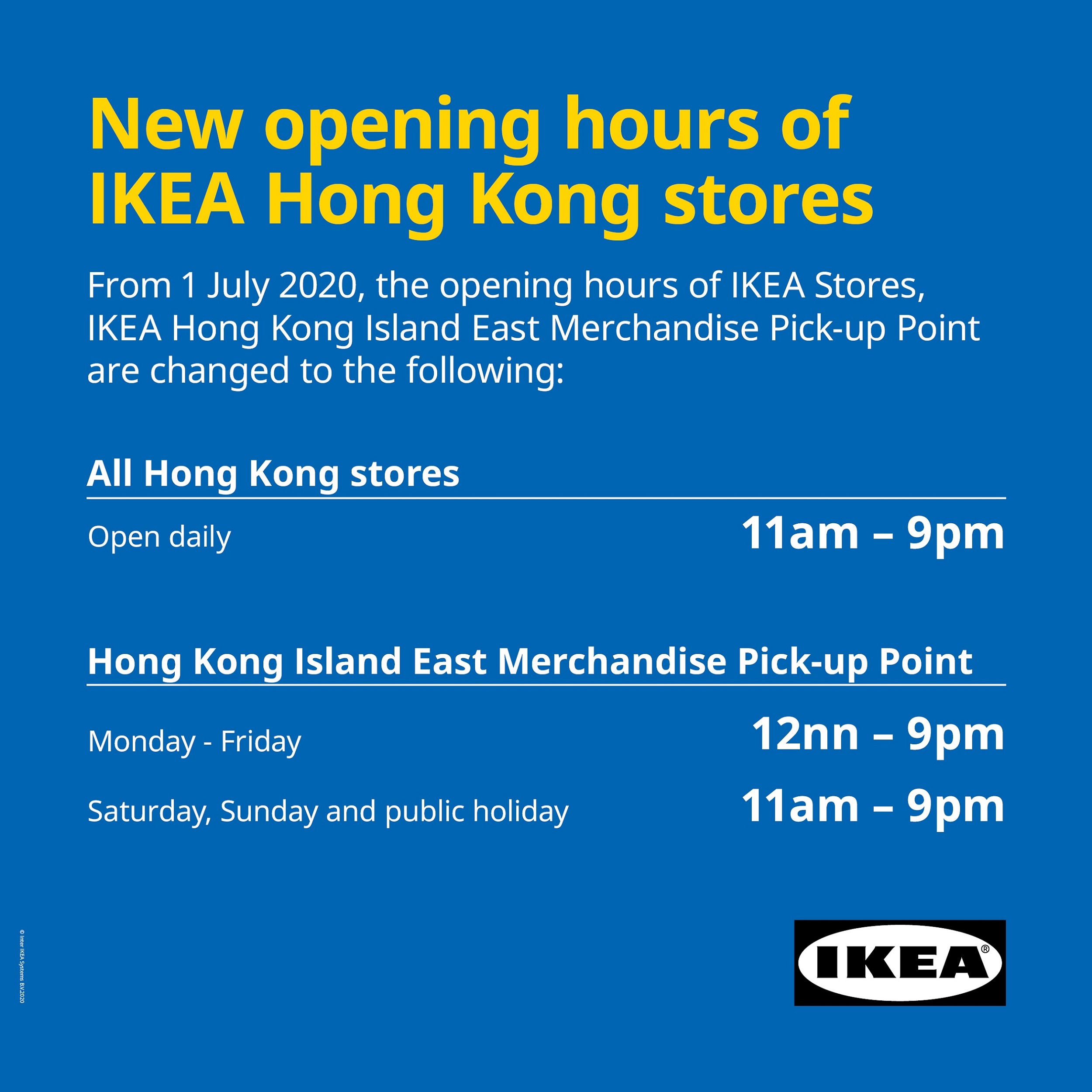 Causeway Bay Store - Change of Opening Hours of IKEA Store ...