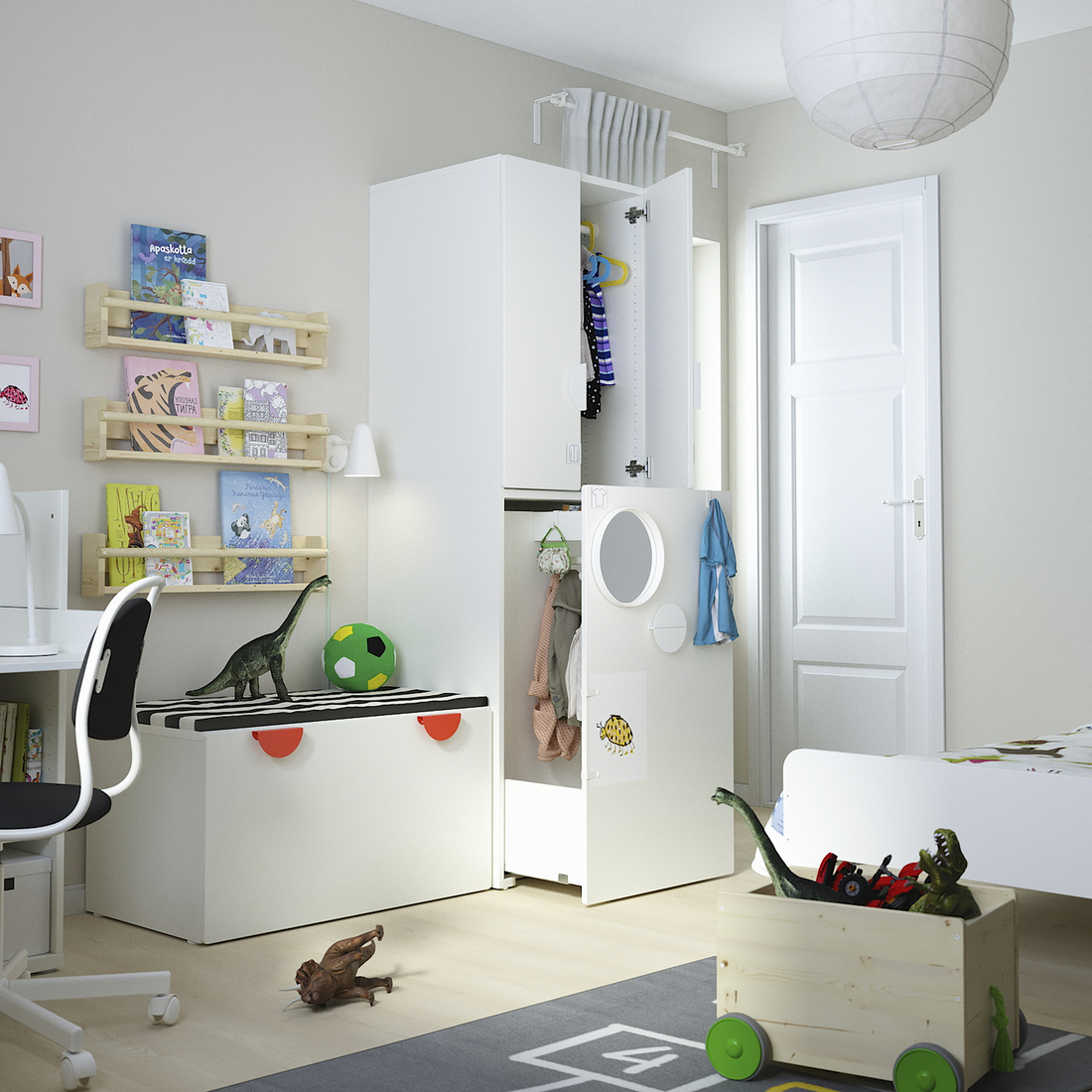 PLATSA/SMÅSTAD bookcase, white pale pink/with 2 drawers, 60x57x181 cm