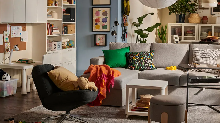 A kid-friendly living room with a sleeping surprise